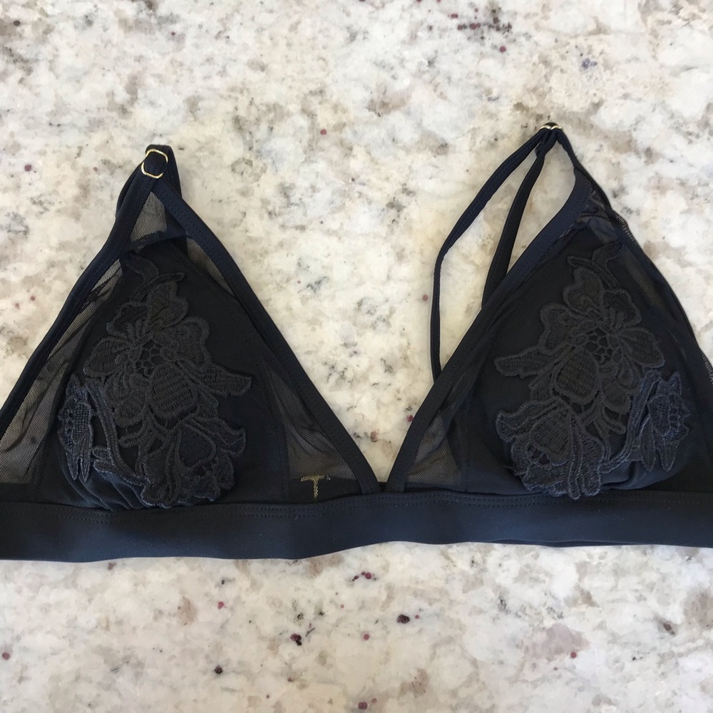 Lace + mesh black bikini top
